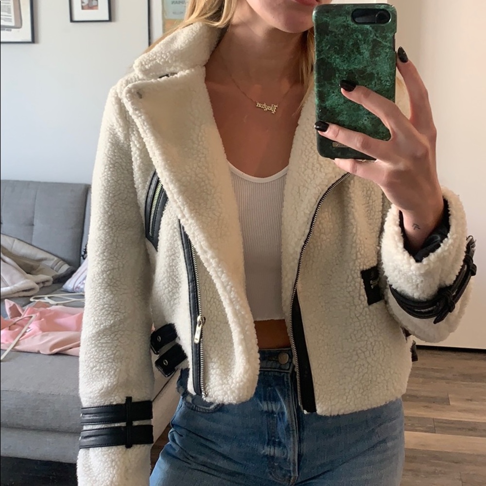 MISSGUIDED Shearling Moto Jacket
